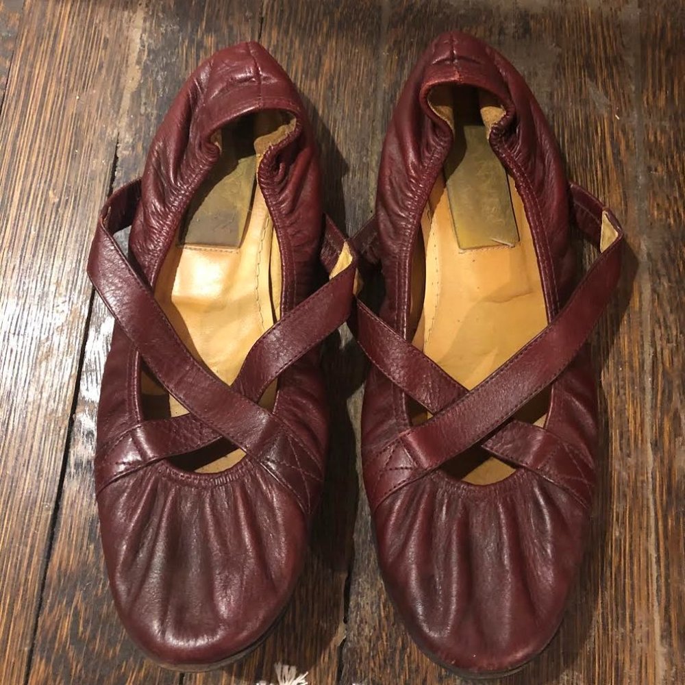 Lanvin Burgundy Leather Flats